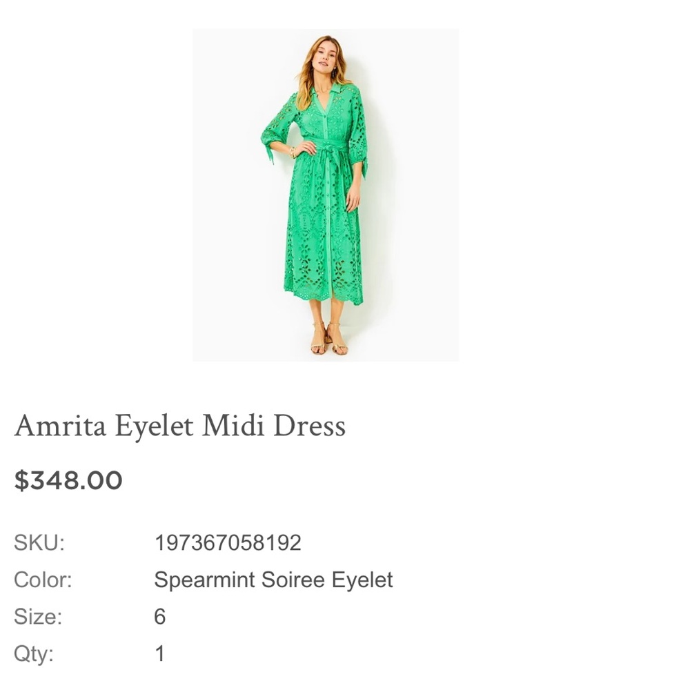 Lilly Pulitzer Amrita Eyelet Midi Dress new condition. Size  6